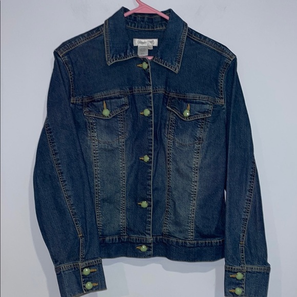 Coldwater Creek Stretchy Denim Jacket with Green Buttons PXL - Picture 1 of 5